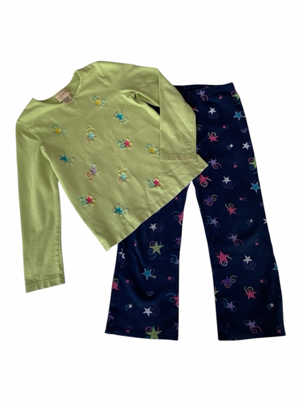 J. Khaki Girls Medium 2-Pc Pants Shirt Set Navy Green Stars Swirls